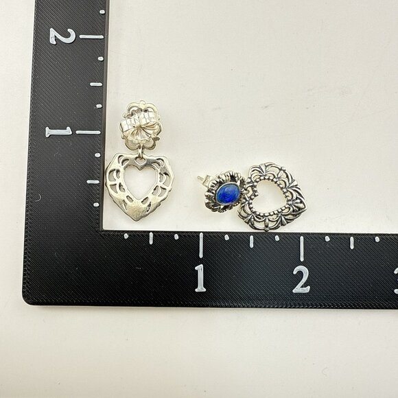 Carolyn Pollack Earrings Heart Blue Opal Te Amo Drop Sterling Silver 925 Scroll - Picture 2 of 10